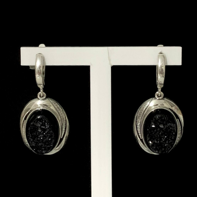 Серебряные серьги Циркон с1923, серый, агат друза Серьги с1923 (12.04 г), серебро, серый, агат друза купить в интернет-магазине Циркон С