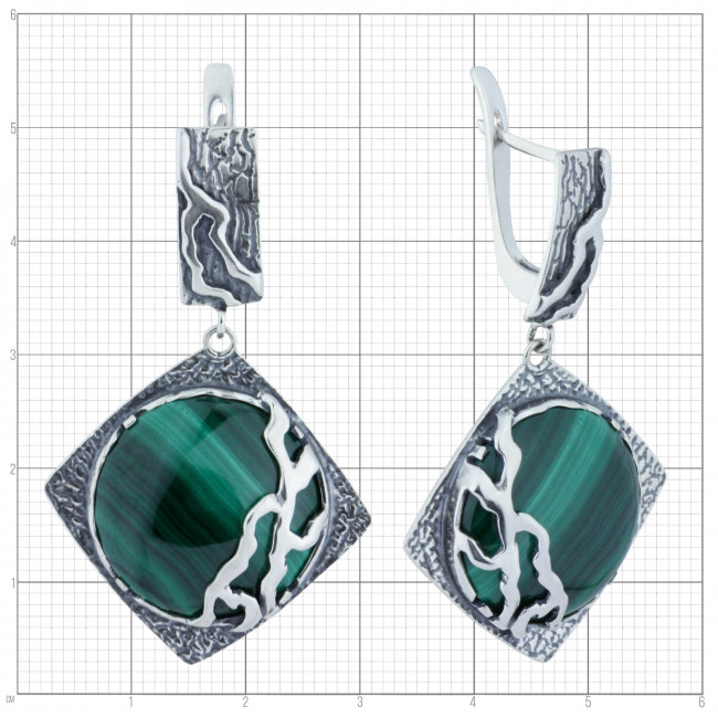 Серьги с1925 (17.73 г), серебро, зеленый, малахит купить в интернет-магазине Циркон С