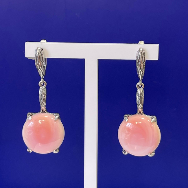 Серьги с1932 (13.90 г), серебро, розовый, коралл купить в интернет-магазине Циркон С
