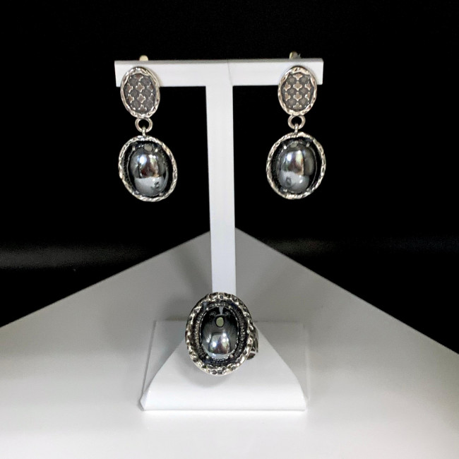 Серьги с1933 (12.91 г), серебро, стальной, гематит (имит) купить в интернет-магазине Циркон С