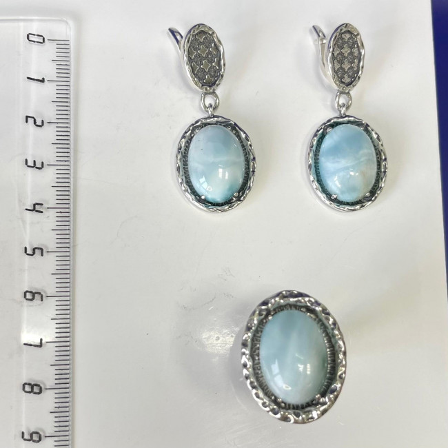 Серьги с1933 (12.79 г), серебро, голубой, ларимар купить в интернет-магазине Циркон С