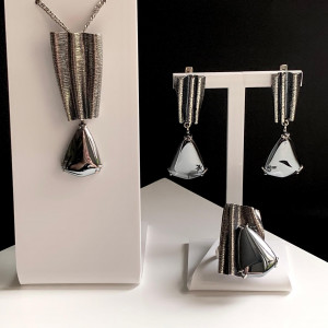 Серьги с1935 (17.29 г), серебро,  Стальной Гематит (Имит) купить в интернет-магазине Циркон С