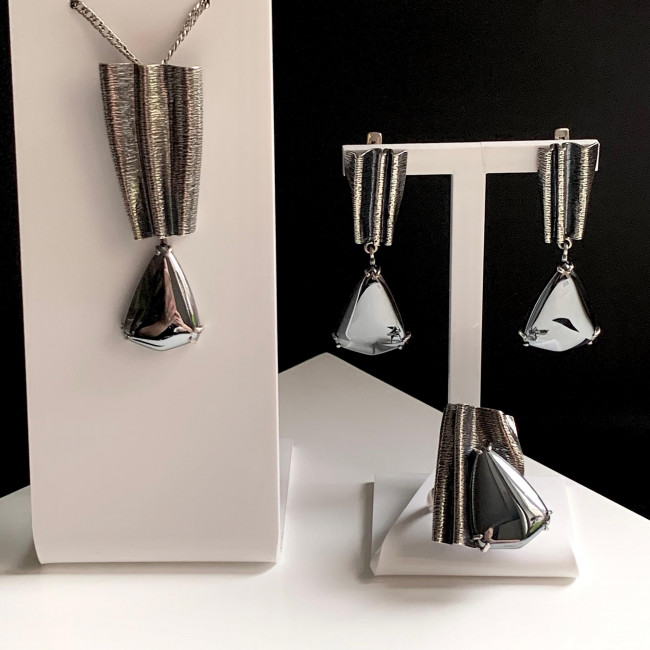 Серьги с1935 (17.29 г), серебро, стальной, гематит (имит) купить в интернет-магазине Циркон С