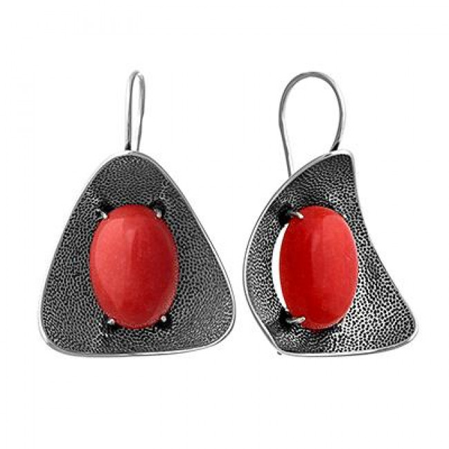 Серебряные серьги Циркон с1937, красный, коралл Серьги с1937 (14.52 г), серебро, красный, коралл купить в интернет-магазине Циркон С