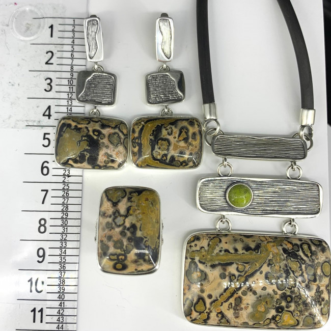 Серьги с1947 (20.42 г), серебро, серо-желтый, яшма купить в интернет-магазине Циркон С