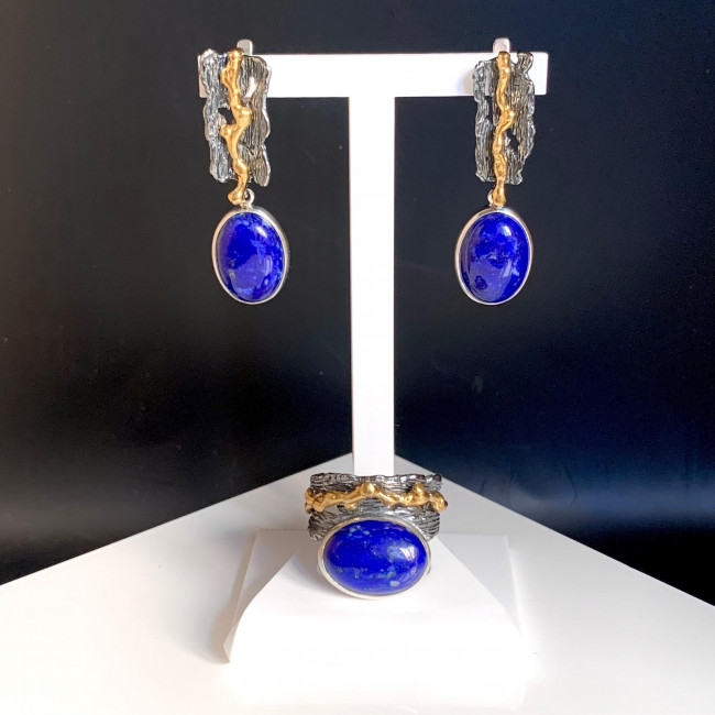 Серьги с1949 (15.37 г), серебро, синий, лазурит купить в интернет-магазине Циркон С