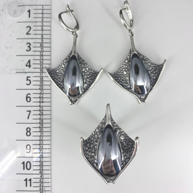 Серьги с1950 (15.78 г), серебро, стальной, гематит (имит) купить в интернет-магазине Циркон С