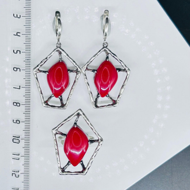 Серьги с1958 (15.62 г), серебро, красный, коралл (имит) купить в интернет-магазине Циркон С