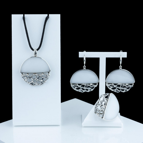 Серьги с1959 (26.75 г), серебро,  Белый Кахолонг (Имит) купить в интернет-магазине Циркон С