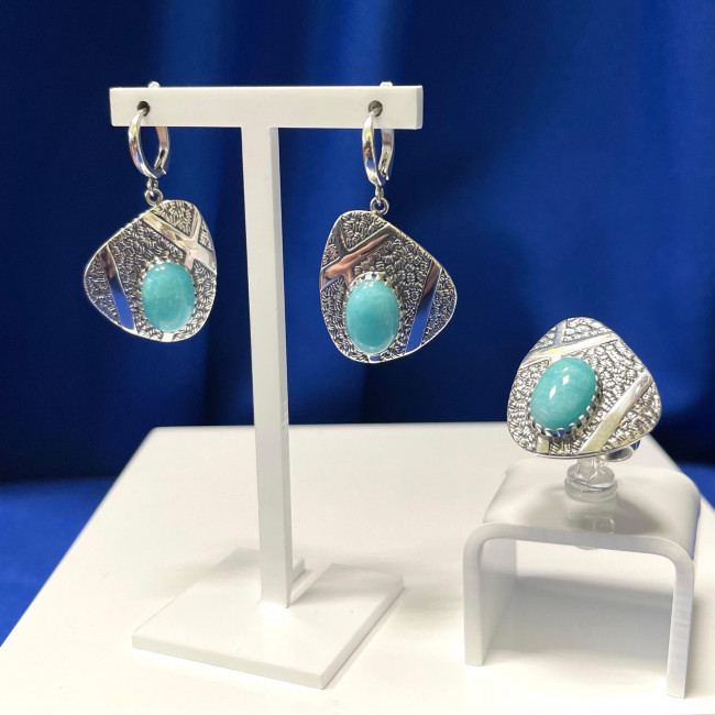 Серьги с1965 (14.68 г), серебро, голубой, амазонит перу купить в интернет-магазине Циркон С