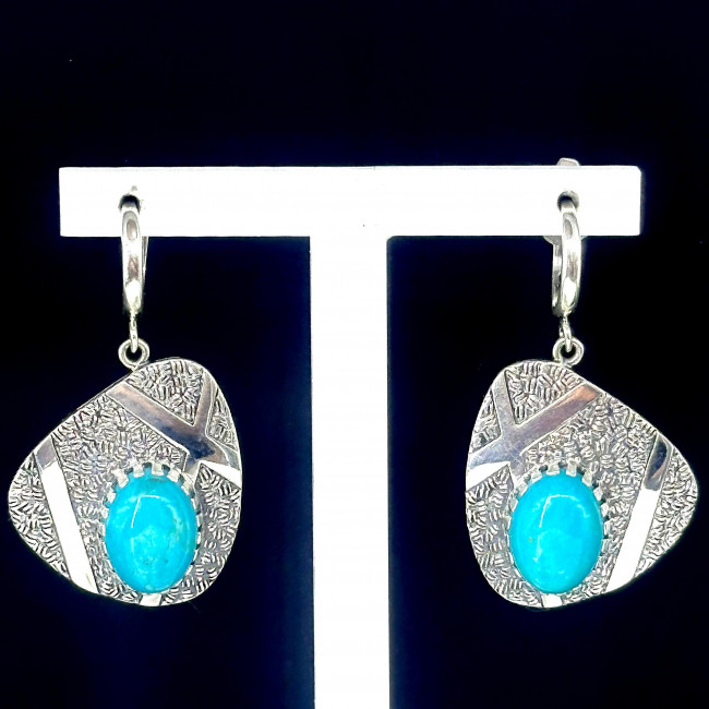 Серьги с1965 (14.33 г), серебро, голубой, бирюза купить в интернет-магазине Циркон С