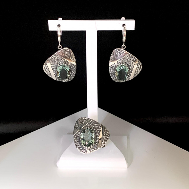 Серьги с1965 (15.01 г), серебро, зеленый, празиолит купить в интернет-магазине Циркон С