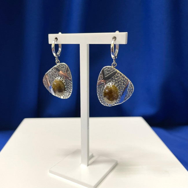 Серьги с1965 (15.51 г), серебро, зеленый, турмалин купить в интернет-магазине Циркон С
