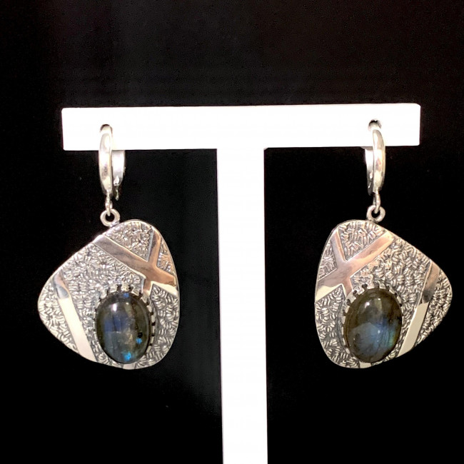 Серьги с1965 (15.60 г), серебро, голубой, лабрадор купить в интернет-магазине Циркон С