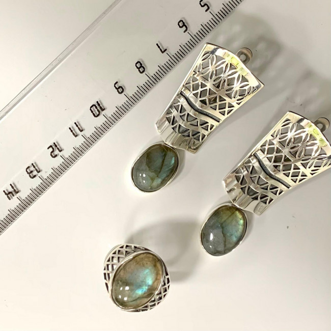 Серьги с1969 (18.56 г), серебро, голубой, лабрадор купить в интернет-магазине Циркон С