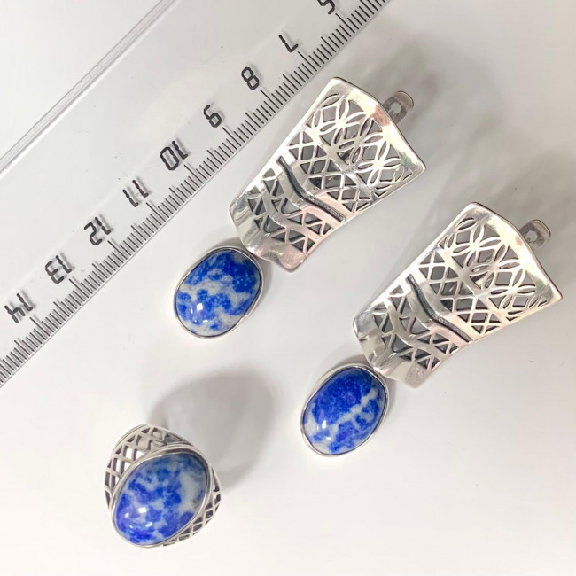 Серьги с1969 (18.50 г), серебро, сине-белый, лазурит купить в интернет-магазине Циркон С