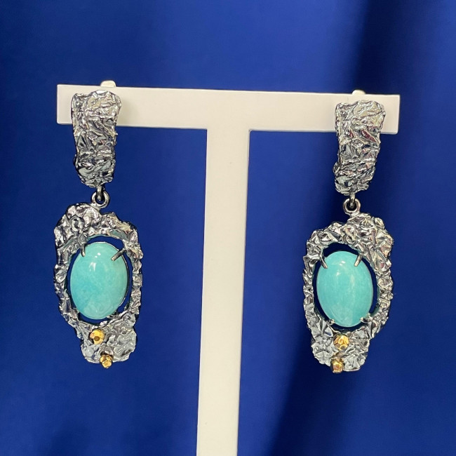 Серьги с1970 (13.98 г), серебро, голубой, амазонит перу купить в интернет-магазине Циркон С