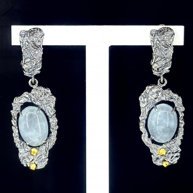 Серьги с1970 (14.35 г), серебро, голубой, аквамарин купить в интернет-магазине Циркон С