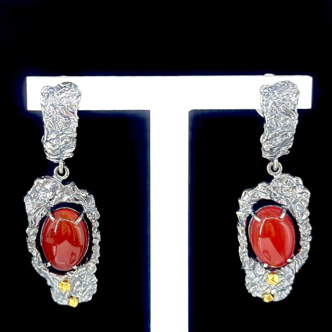 Серьги с1970 (14.26 г), серебро, коричневый, сердолик купить в интернет-магазине Циркон С