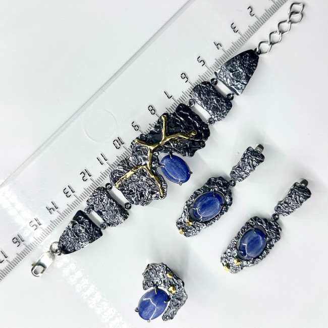 Серьги с1970 (14.79 г), серебро, синий, кианит купить в интернет-магазине Циркон С