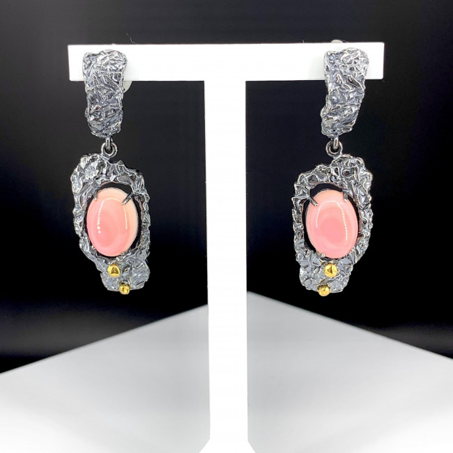 Серьги с1970 (14.27 г), серебро, розовый, коралл купить в интернет-магазине Циркон С