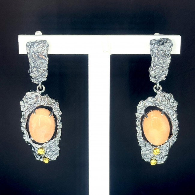 Серьги с1970 (6.82 г), серебро, лососевый, коралл купить в интернет-магазине Циркон С