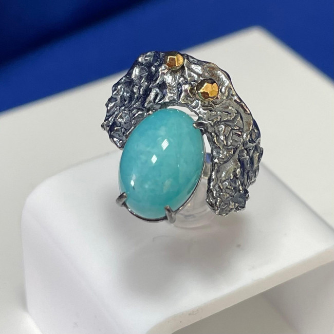 Кольцо к1970 (6.59 г), серебро, голубой, амазонит перу купить в интернет-магазине Циркон С