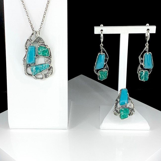 Серьги с1976 (15.90 г), серебро, зеленый, голубой, амазонит, амазонит перу купить в интернет-магазине Циркон С