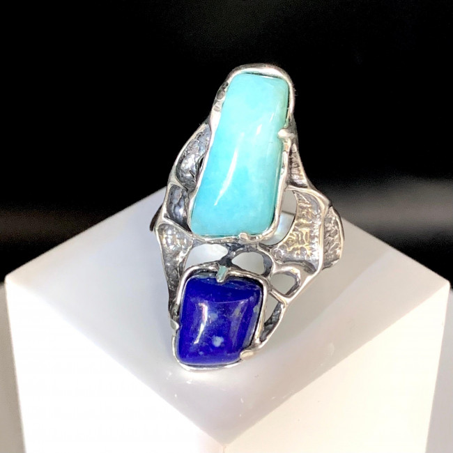 Кольцо к1976 (8.50 г), серебро, голубой, синий, амазонит перу, лазурит купить в интернет-магазине Циркон С