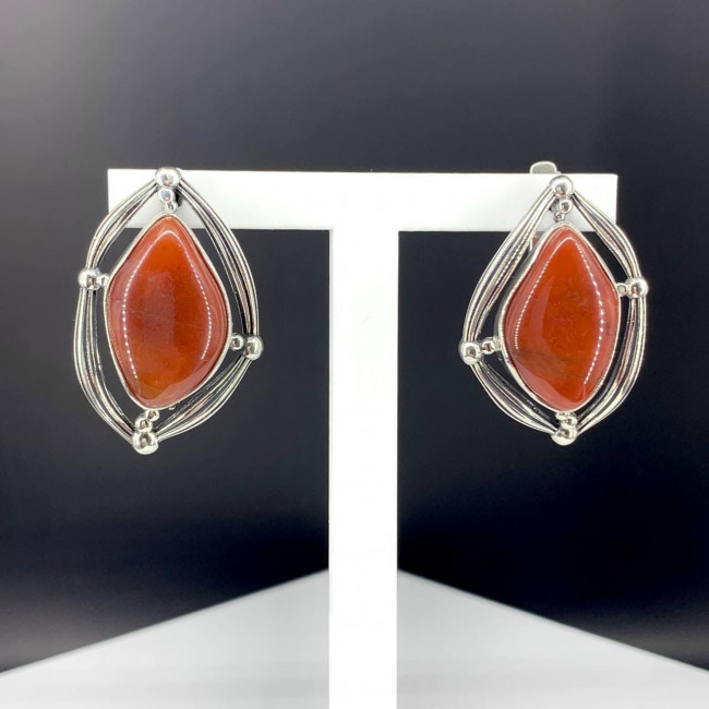 Серьги с1977 (15.68 г), серебро, коричневый, сердолик купить в интернет-магазине Циркон С