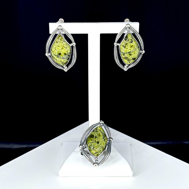 Серьги с1977 (15.82 г), серебро, салатово-черный, змеевик купить в интернет-магазине Циркон С