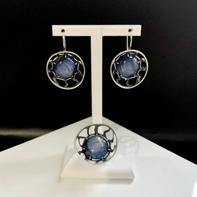 Серьги с1986 (14.57 г), серебро, синий, кианит купить в интернет-магазине Циркон С