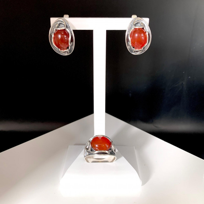 Серьги с1987 (10.90 г), серебро, коричневый, сердолик купить в интернет-магазине Циркон С