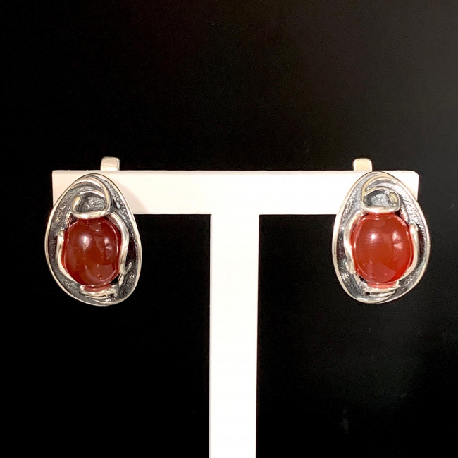 Серьги с1987 (10.90 г), серебро, коричневый, сердолик купить в интернет-магазине Циркон С