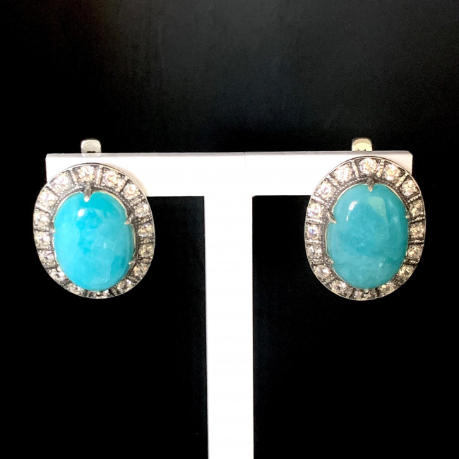 Серьги с2055 (12.09 г), серебро, голубой, амазонит перу, фианит купить в интернет-магазине Циркон С