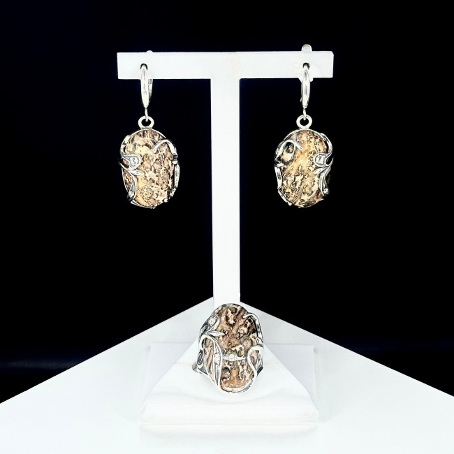 Серьги с2102 (12.16 г), серебро, белый, коричневый, топаз, яшма купить в интернет-магазине Циркон С