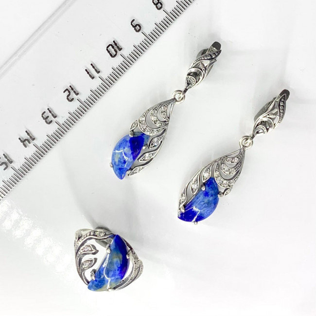 Серьги с2177 (9.29 г), серебро, синий, бесцветный, лазурит, фианит купить в интернет-магазине Циркон С