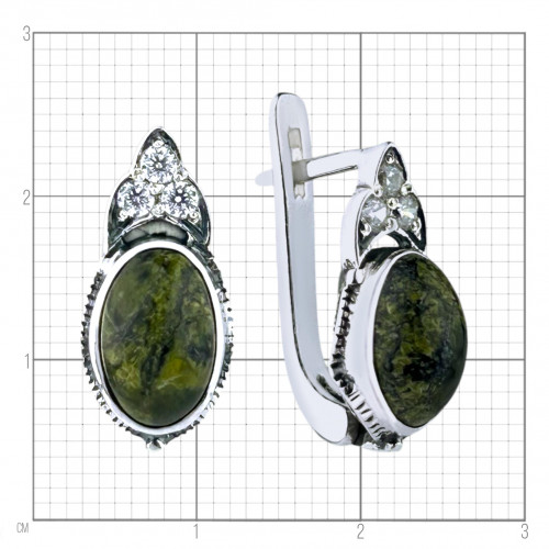 Серьги с221 (4.72 г), серебро,  Салатово-черный, Бесцветный Змеевик, Фианит купить в интернет-магазине Циркон С