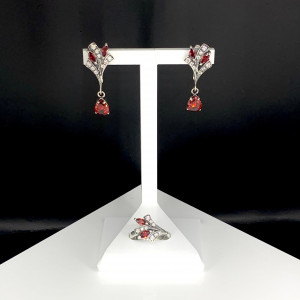 Серьги с2347 (6.87 г), серебро,  Красный, Бесцветный Фианит купить в интернет-магазине Циркон С