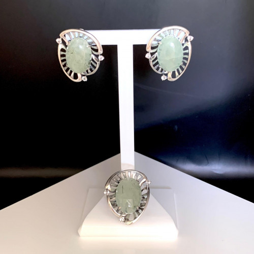 Серьги с2383 (11.80 г), серебро,  Зеленый, Белый Пренит, Топаз купить в интернет-магазине Циркон С