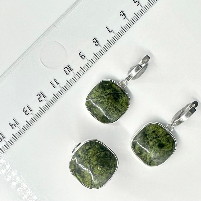 Серьги с2391 (16.19 г), серебро, салатово-черный, змеевик купить в интернет-магазине Циркон С