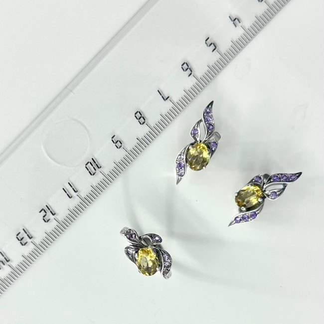 Серьги с240 (5.10 г), серебро, фиолетовый, рыжий, аметист, цитрин купить в интернет-магазине Циркон С