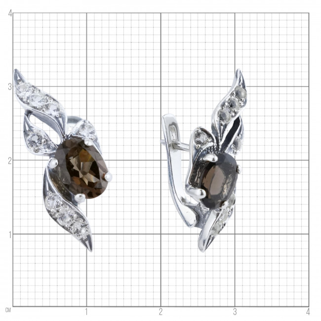 Серьги с240 (5.13 г), серебро, коричневый, белый, раухтопаз, топаз купить в интернет-магазине Циркон С