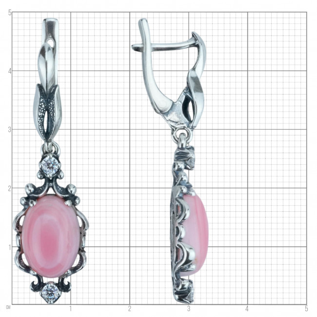 Серьги с2406 (9.14 г), серебро, розовый, бесцветный, кожа ангела, фианит купить в интернет-магазине Циркон С