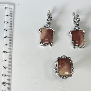 Серьги с2457 (12.62 г), серебро,  Бесцветный, Бежевый Фианит, Яшма купить в интернет-магазине Циркон С