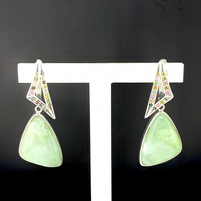Серьги с2462 (11.90 г), серебро, зеленый, микс, гидрогроссуляр, мультисапфир купить в интернет-магазине Циркон С