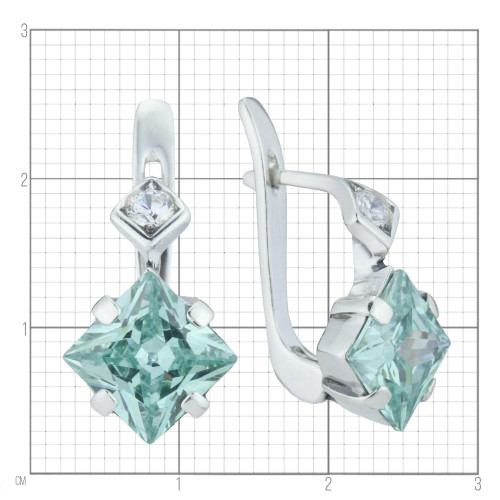 Серьги с249 (5.58 г), серебро,  Бесцветный, Зеленый Фианит купить в интернет-магазине Циркон С