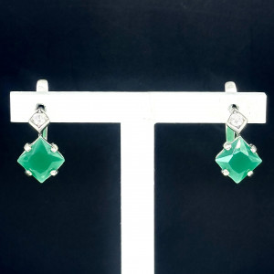 Серьги из серебра с зеленым агатом с249