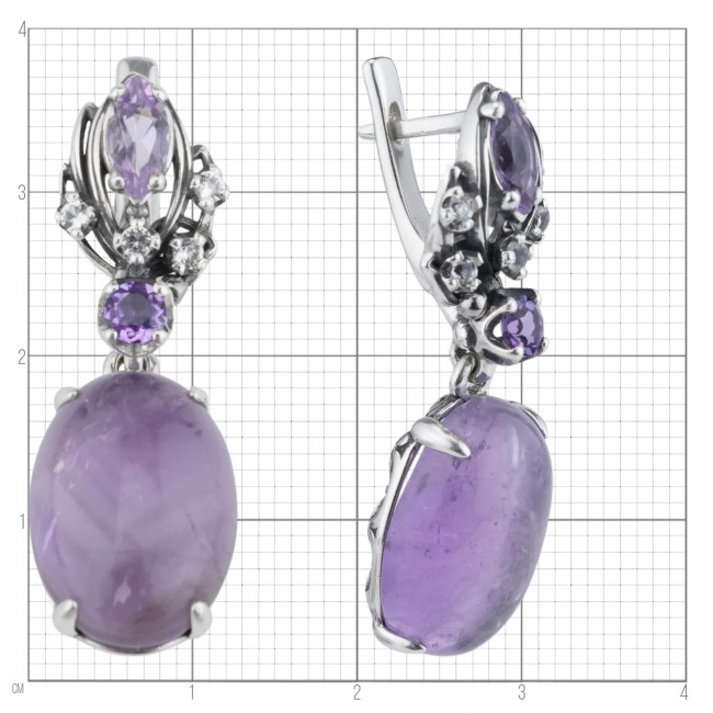 Серьги с2506 (12.61 г), серебро, фиолетовый, белый, аметист, топаз купить в интернет-магазине Циркон С