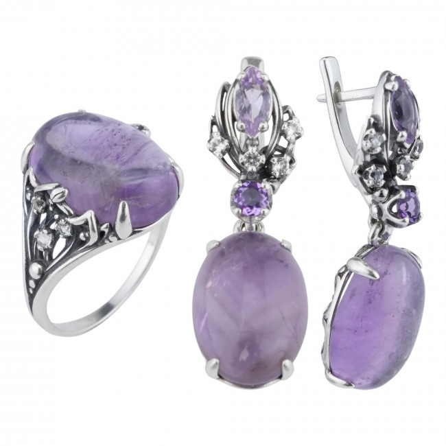 Серьги с2506 (12.61 г), серебро, фиолетовый, белый, аметист, топаз купить в интернет-магазине Циркон С